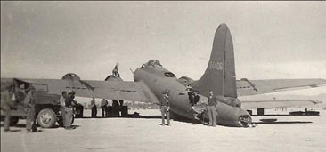 B17 bomber landed after tail shot up by german fighters