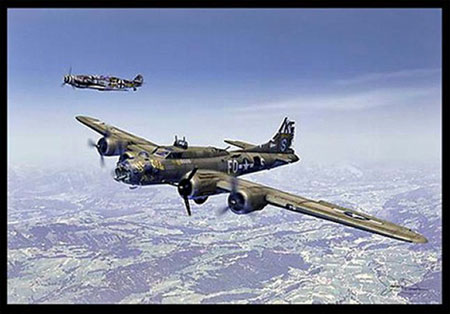 A B-17 in active combat with german fighters