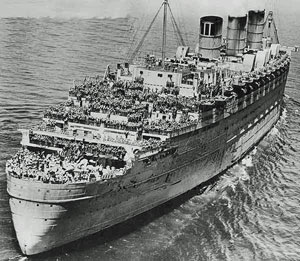 RMS Queen Mary carrying the troops