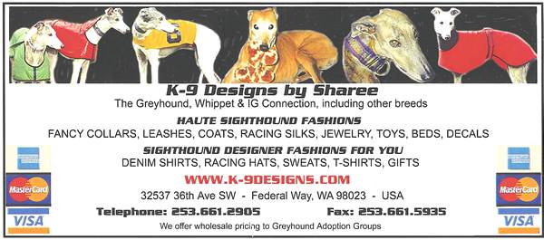 K-9 designs by Sharee has EVERYTHING you need for your greyhound or any dog!